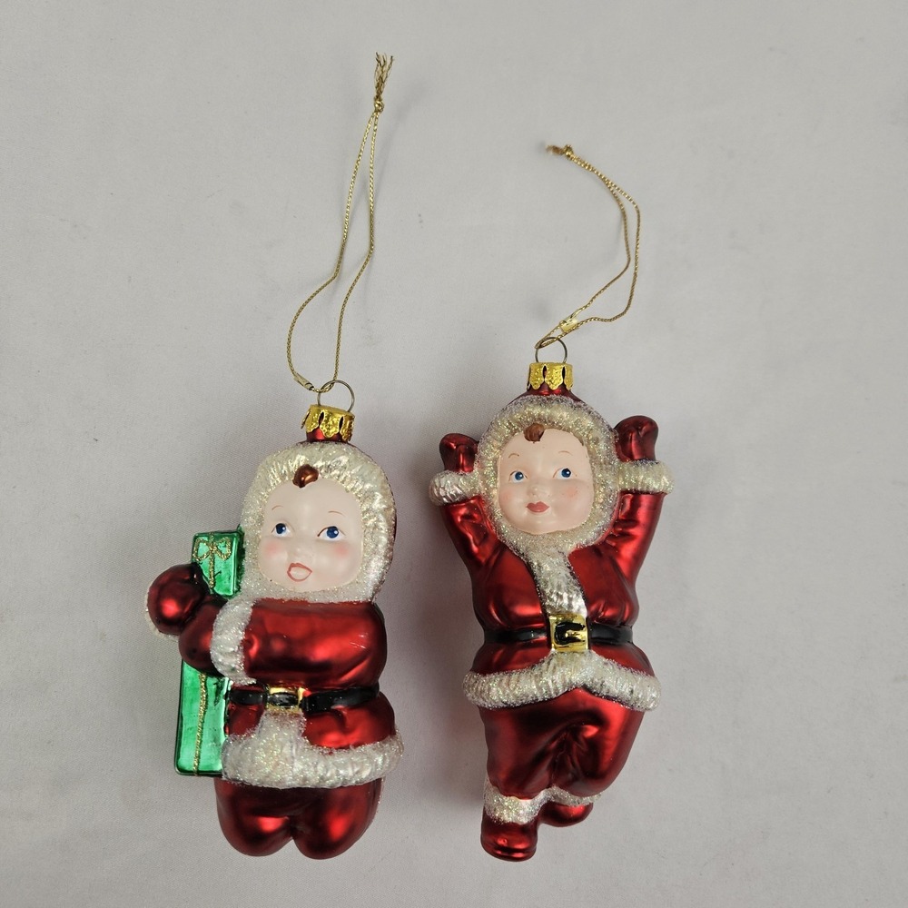 Brass Key Christmas Treasures Ornaments Mercury Glass Boy & Girl Jingle Santa